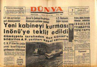 Dünya Gazetesi 7 Aralık 1963 - Makariosun Muhtırasını Reddettik GZ93473 - 1