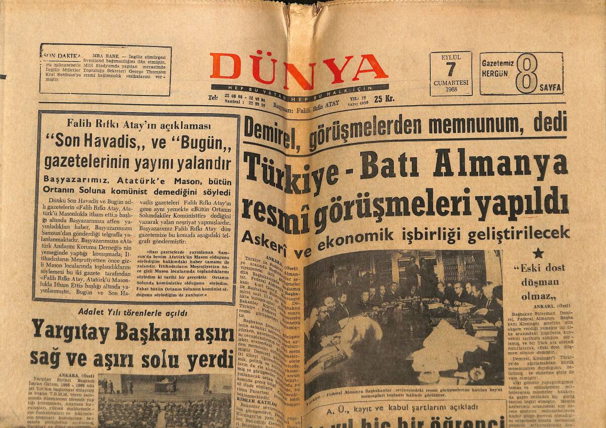 Dünya Gazetesi 7 Eylül 1968 - Bartın'da Dünkü Yeni Depremler Panik Yarattı GZ148841 - 1