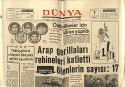 Dünya Gazetesi 7 Eylül 1972 - Arap Gerillaları Rehineleri Katletti GZ61136 - 1