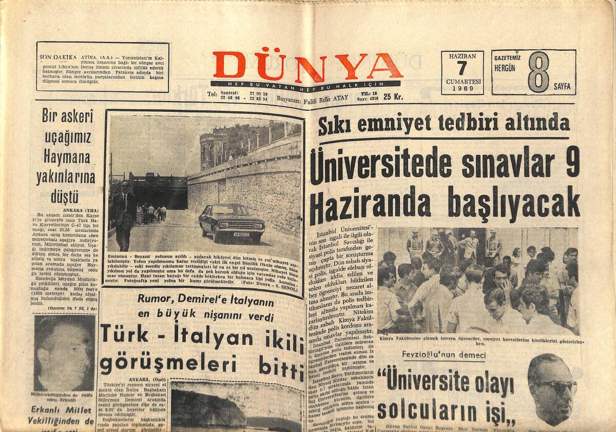 Dünya Gazetesi 7 Haziran 1969 - Galatasaray Fenerbahçe'den İntikamını Aldı - Büyük Istırapların Kadını Rose Kennedy GZ150954 - 1