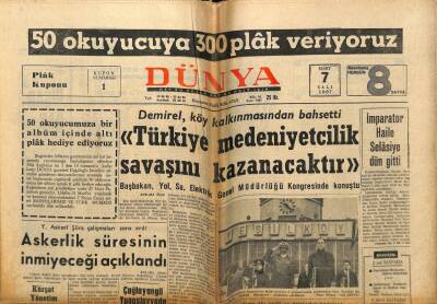 Dünya Gazetesi 7 Mart 1967 - Türkiye Medeniyetçilik Savaşını Kazanacaktır GZ61164 - 1