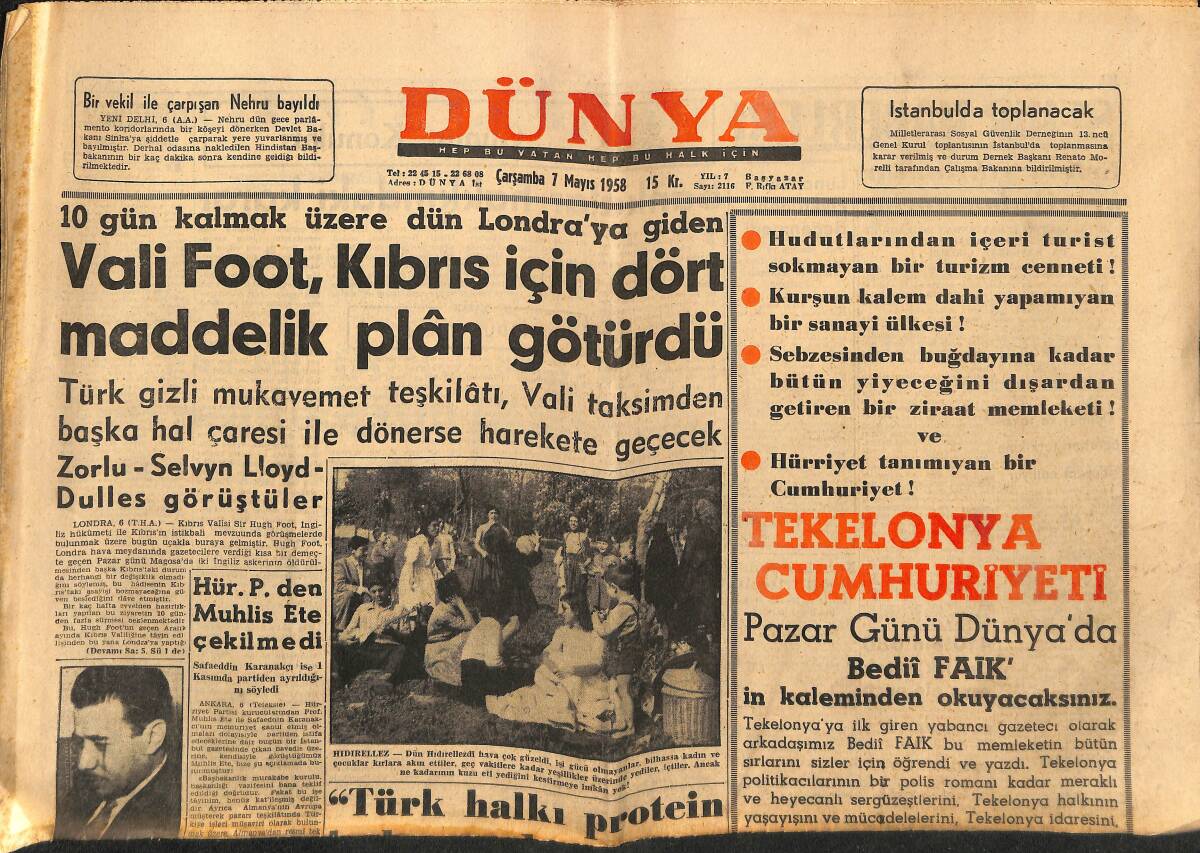 Dünya Gazetesi 7 Mayıs 1958 - Tahran'ı Ziyaret Eden Pakistan Deniz Kuvvetleri Amirali Şoduri, Şah Rıza Pehlevi İle GZ152230 - 1