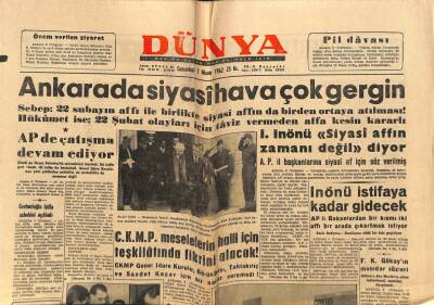Dünya Gazetesi 7 Nisan 1962 - Ankarada Siyasi Hava Çok Gergin GZ81071 - 1