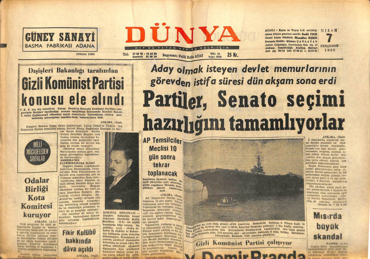 Dünya Gazetesi 7 Nisan 1966 - Gizli Komünist Partisi Konusus Ele Alındı - Frans'sız NATO'nun Geleceği İçin Ortak Bir Politika Tesbit Ediliyor GZ149526 - 1