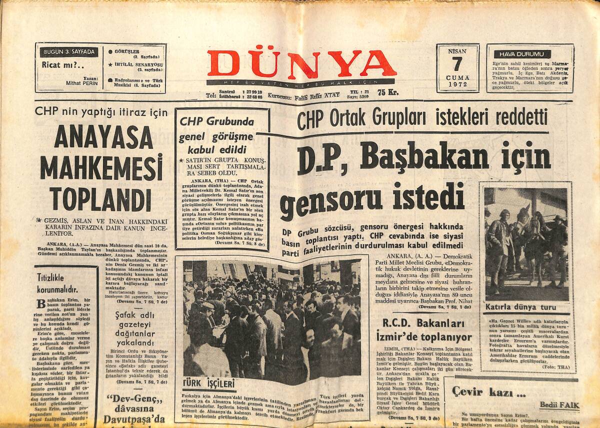 Dünya Gazetesi 7 Nisan 1972 - Galatasaray'da Sukunet Beşiktaş'ta Hareket Var - Jackie Eski Sevgilisi İle Buluştu GZ147921 - 1