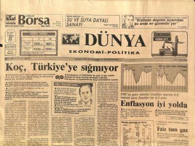 Dünya Gazetesi 7 Nisan 1992 - Koç, Türkiyeye Sığmıyor, Enflasyon İyi Yolda GZ97373 - 1