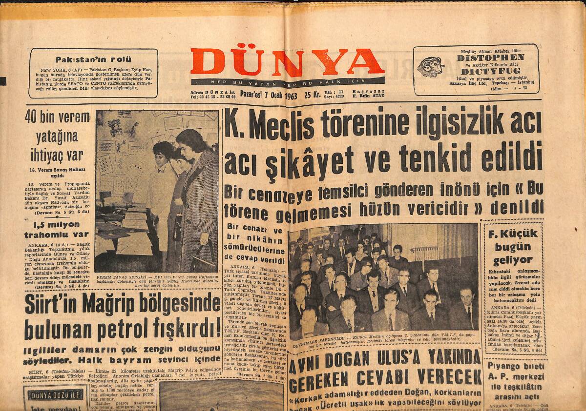 Dünya Gazetesi 7 Ocak 1963 - İzmir'in Çevresi - İsveç Kralının Kızı Halktan Gence Aşık GZ149361 - 1
