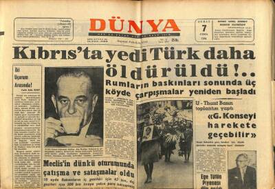 Dünya Gazetesi 7 Şubat 1964 - Kıbrısta 7 Türk Daha Öldürüldü GZ68158 - 1