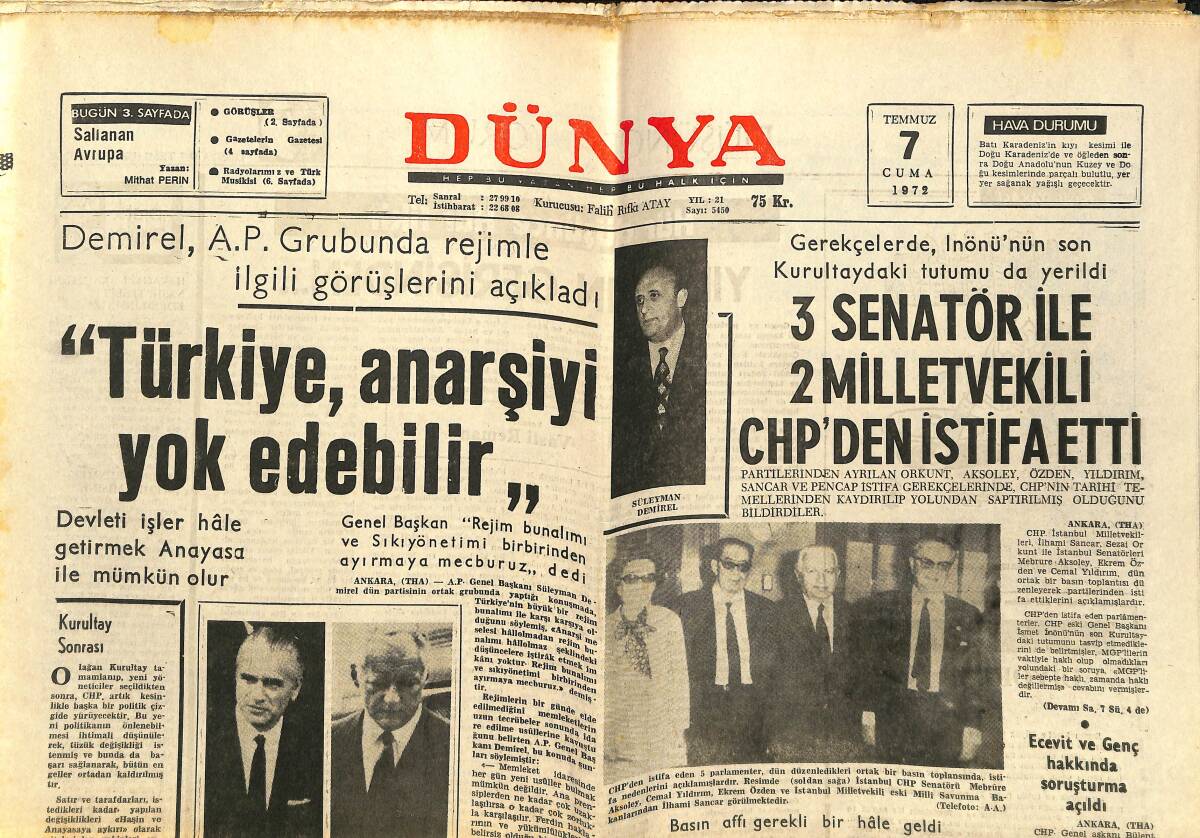 Dünya Gazetesi 7 Temmuz 1972 - Tülün Korman, Eserin Hakkını Veren Sanatçı - Türkiye Anarşiyi Yok Edebilir GZ147971 - 1