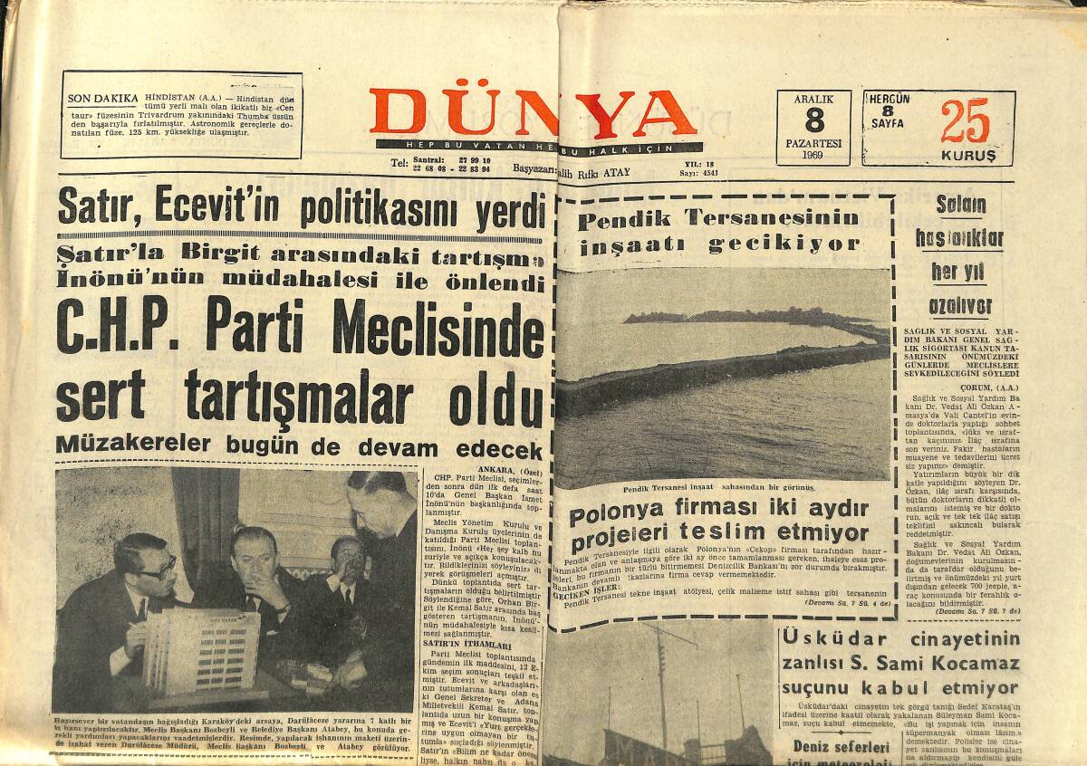 Dünya Gazetesi 8 Aralık 1969 - Galatasaray Oynadı Ve Kazandı, Fenerbahçe Çok Dağınıktı - Rusya İle Irak Arasında Petrol Anlaşması GZ150969 - 1