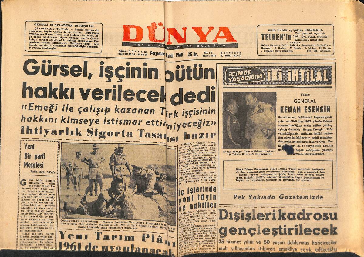 Dünya Gazetesi 8 Eylül 1960 - Adnan Menderes Ayhan Aydan'a Nasıl Gelirmiş - Galatasaray Fenerbahçe'yi Yendi GZ152191 - 1