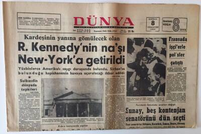 Dünya Gazetesi 8 Haziran 1968 - R. Kennedynin Naaşı New-Yorka Getirildi GZ13026 - 1
