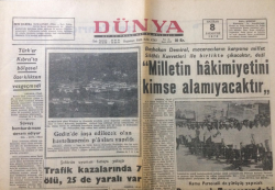 Dünya Gazetesi 8 Haziran 1970 - Türkler Kıbrısta Bölgesel Özerklikten Vazgeçmedi - GZ12908 - 2