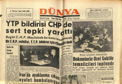 Dünya Gazetesi 8 Mart 1963 - YTP Bildirisi CHPde Sert Tepki Yarattı GZ61114 - 1