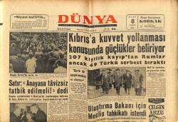 Dünya Gazetesi 8 Mart 1964 - Kıbrısa Kuvvet Yollanması Konusunda Güçlükler Beliriyor GZ68179 - 2