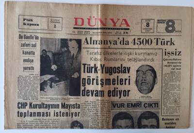 Dünya Gazetesi 8 Mart 1967 - Almanya da 4500 Türk İşsiz GZ13021 - 2