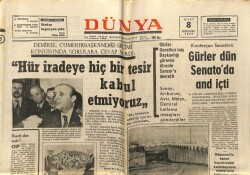 Dünya Gazetesi 8 Mart 1973 - Demirel Hür İradeye Hiç Bir Tesir Kabul Etmiyoruz GZ68070 - 1