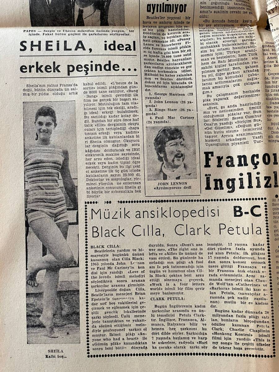 Dünya Gazetesi 8 Nisan 1967 - Sheila, İdeal Erkek Peşinde - Kennedy Cinayetini Takip Eden 10 Cinayet GZ149340 - 2