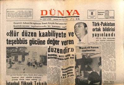 Dünya Gazetesi 8 Temmuz 1968 - Türk - Pakistan Ortak Bildirisi Yayınlandı GZ79823 - 1