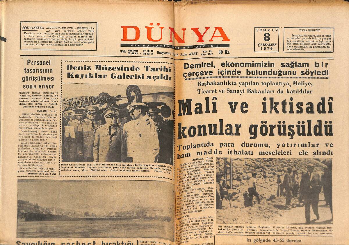 Dünya Gazetesi 8 Temmuz 1970 - Nuh'un Gemisini Ağrı Dağından İndirecekler - Samsunsporlu Yöneticiler Galatasaray İle Anlaşamadı GZ152397 - 1
