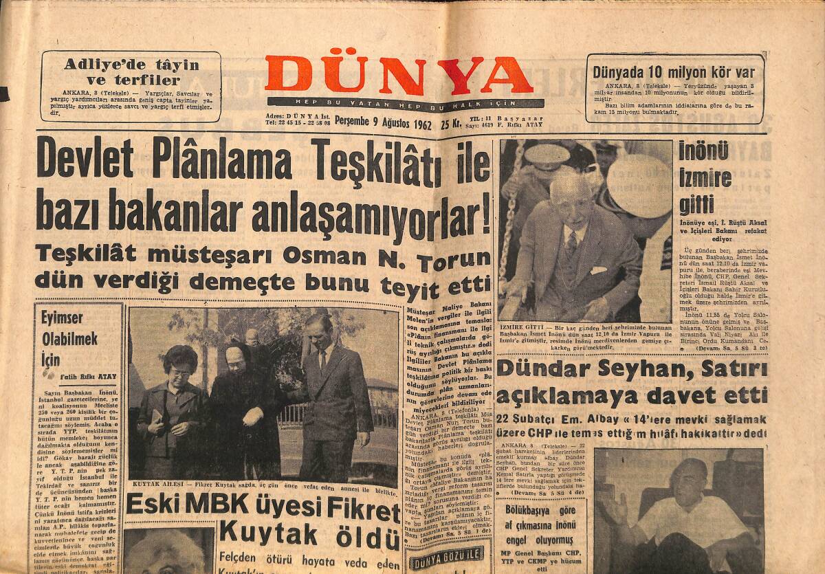 Dünya Gazetesi 9 Ağustos 1962 - Dündar Seyhan , Satırı Açıklamaya Davet Etti - Doğu'da Çeteler Dehşet Saçıyor GZ151255 - 1