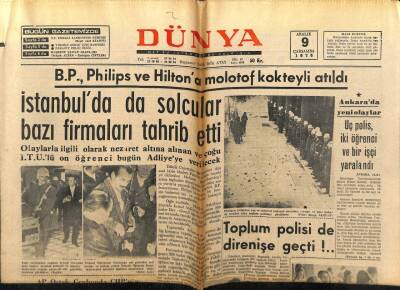 Dünya Gazetesi 9 Aralık 1970 - Toplum Poliside Direnişe Geçti GZ68143 - 1