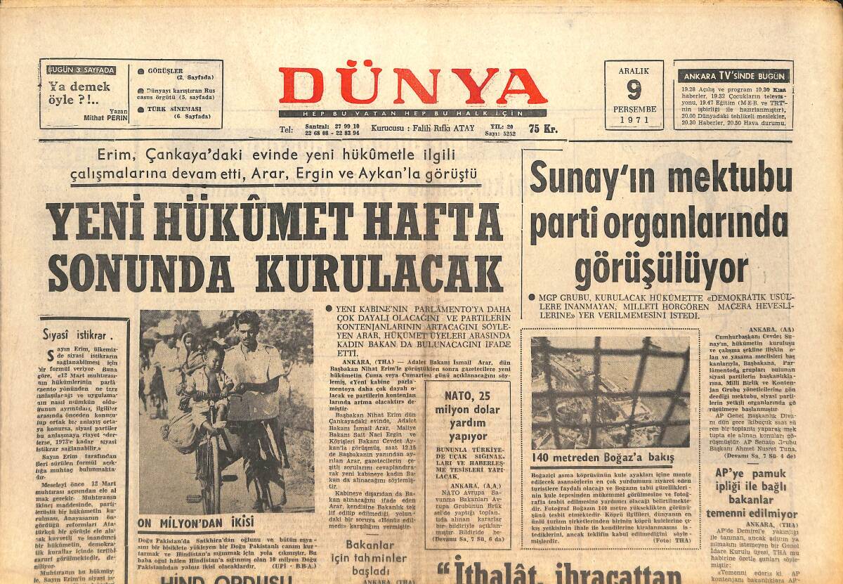 Dünya Gazetesi 9 Aralık 1971 - Cüneyt Arkın C. Kamacı Oldu, Milli Boksörün Hayatı Filme Alınıyor - Aynur Akarsu, Okan Demir'le Nişanlandı GZ142779 - 1