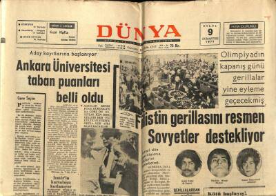 Dünya Gazetesi 9 Eylül 1972 - Filistin Gerillasını Resmen Sovyetler Destekliyor GZ59669 - 1
