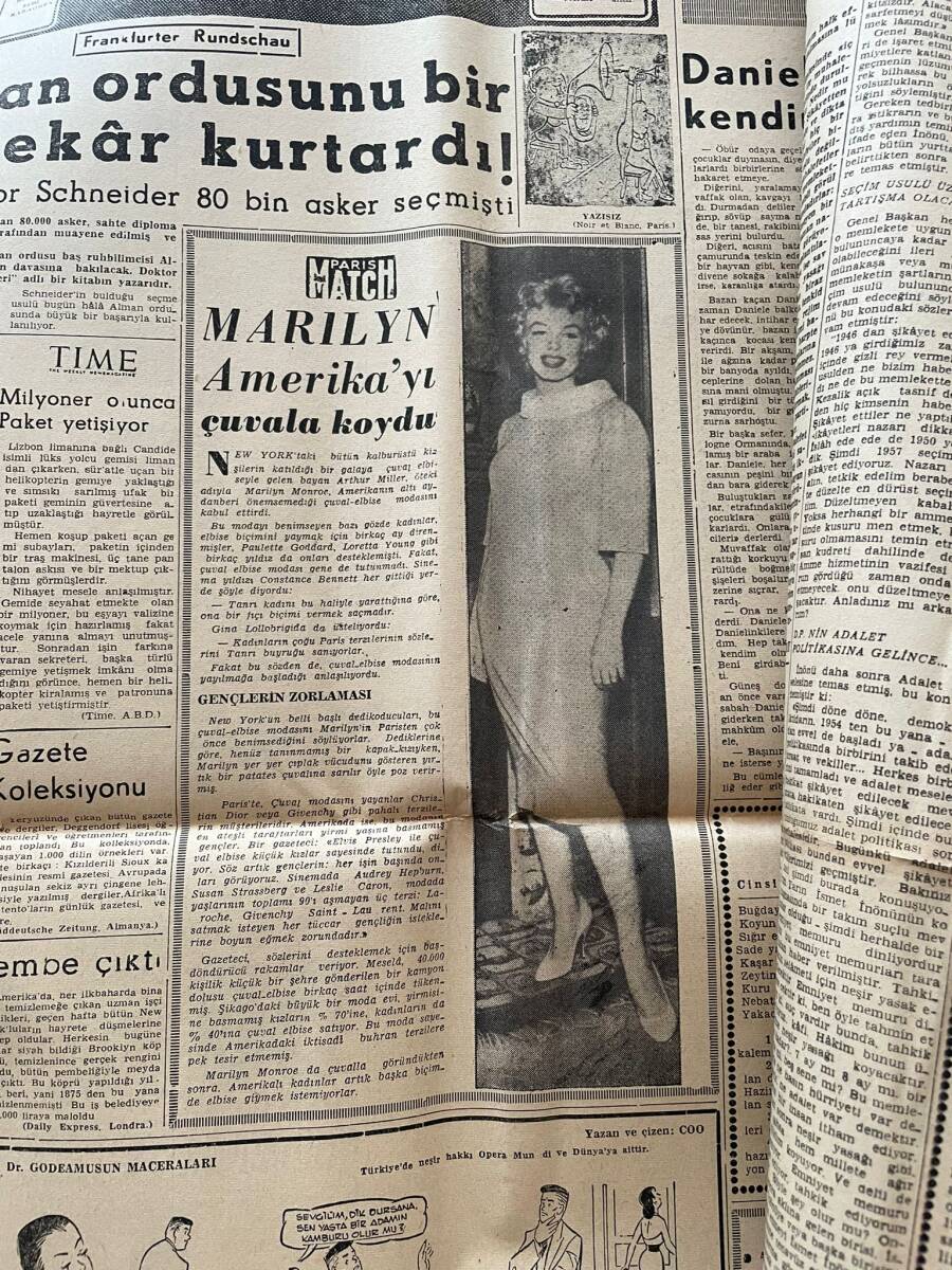 Dünya Gazetesi 9 Haziran 1958 - Kıbrıs Mitingi Çok Muhteşem Oldu - Marilyn Monroe Amerika'yı Çuvala Koydu GZ150418 - 2