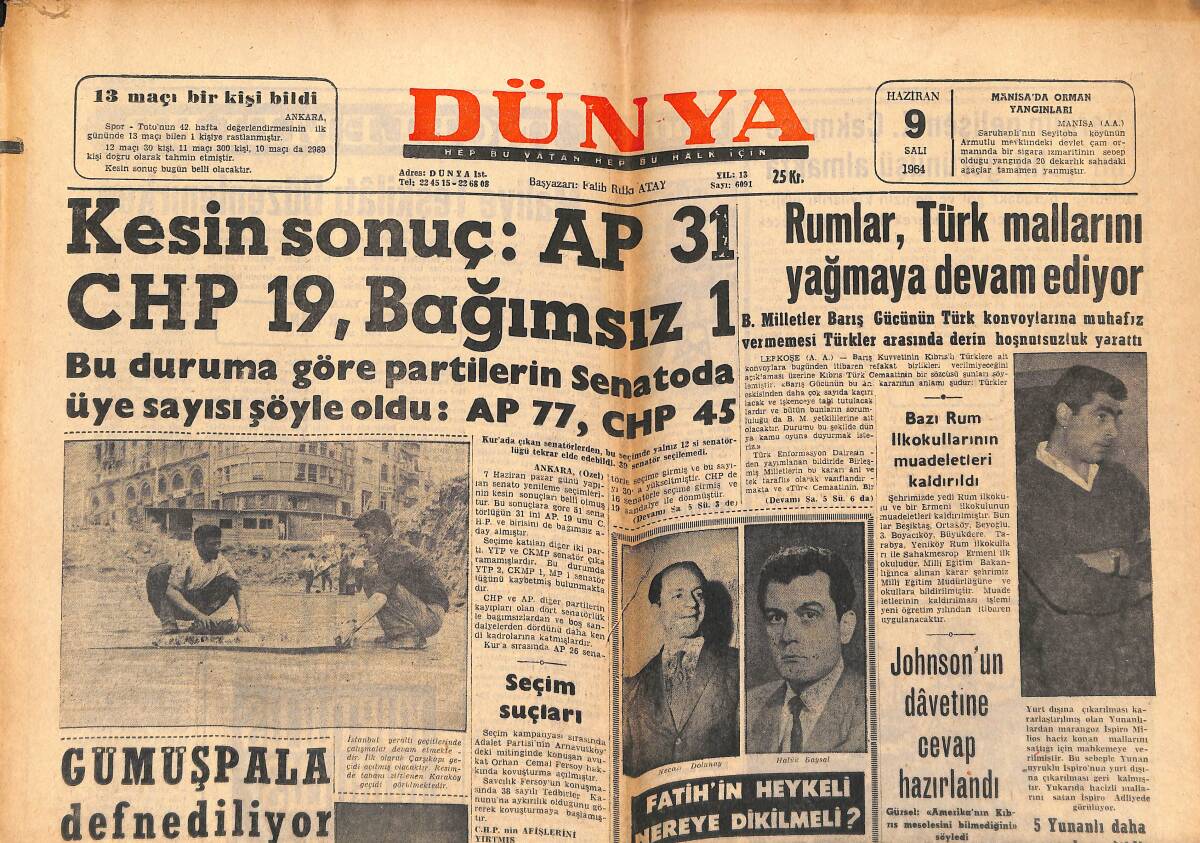 Dünya Gazetesi 9 Haziran 1964 - Gina Lollobrigida Atın Üstüne Çıkıp Soyunmuş Güneş Banyosu Yapmakta GZ150903 - 1