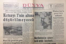 Dünya Gazetesi 9 Haziran 1970 - Makariosa Yeni Bir Suikast Hazırlanmış- GZ12956 - 2