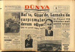 Dünya Gazetesi 9 Mart 1964 - Larnakada Girnede Çatışmalar Devam Ediyor GZ68180 - 1