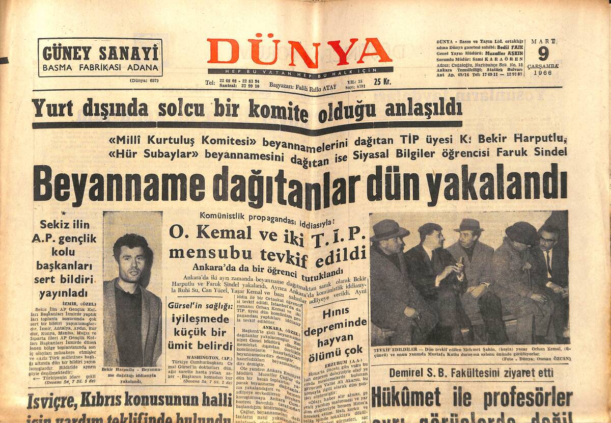 Dünya Gazetesi 9 Mart 1966 - Zeki Müren Manken - James Bond Rejisörlüğe Başladı GZ150833 - 1