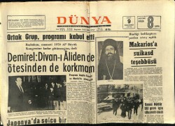 Dünya Gazetesi 9 Mart 1970 - Makariosa Suikast Girişimi GZ68079 - 2