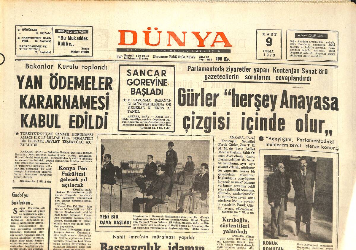 Dünya Gazetesi 9 Mart 1973 - Musikimize Yıllarını Vermiş Değerli Bir Solist Feriha Tunceli - Gerd Müller Kızı Nicole İle GZ142803 - 1