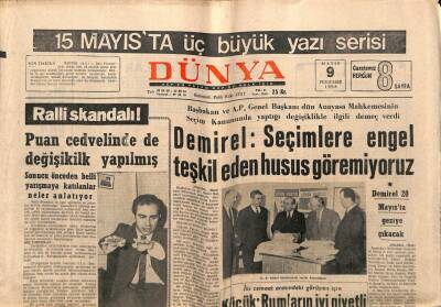 Dünya Gazetesi 9 Mayıs 1968 - Demirel Seçimlere Engel Teşkil Eden Husus Göremiyoruz GZ76087 - 1