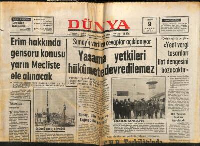 Dünya Gazetesi 9 Nisan 1972 - Yasama Yetkileri Hükümete Devredilemez GZ61129 - 1