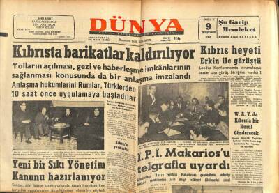 Dünya Gazetesi 9 Ocak 1964 - Kıbrısta Barikatlar Kaldırılıyor GZ82175 - 1