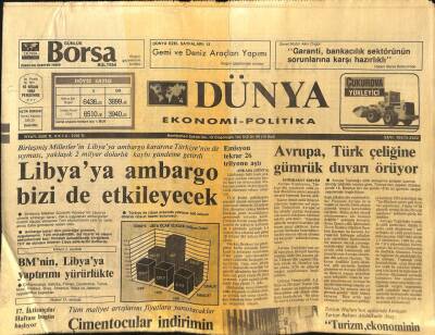 Dünya Gazetesi Ekonomi-Politika Eki 16 Nisan 1992 - Libyaya Ambargo Bizi de Etkileyecek GZ97383 - 1