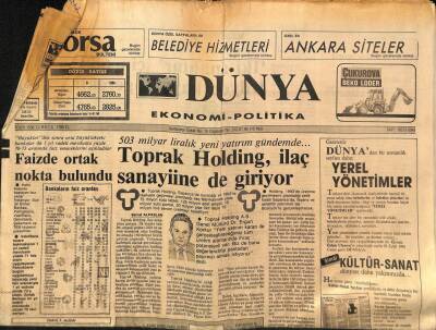Dünya Gazetesi Ekonomi-Politika Eki 19 Eylül 1991 - Toprak Holding İlaç Sanayiine de Giriyor GZ97398 - 1
