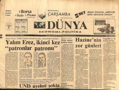Dünya Gazetesi Ekonomi-Politika Eki 2 Haziran 1992 - Yalım Erez İkinci Kez Patronlar Patronu GZ97387 - 1