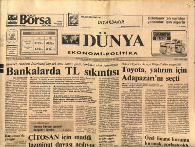 Dünya Gazetesi Ekonomi-Politika Eki 3 Ekim 1991 - Bankalarda TL Sıkıntısı GZ97394 - 1