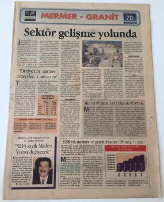 Dünya Gazetesi Ekonomi -Politika Eki - 9 Eylül 1999 - Mermer ,Granit Sektör Gelişme Yolunda - GZ43757 - 1
