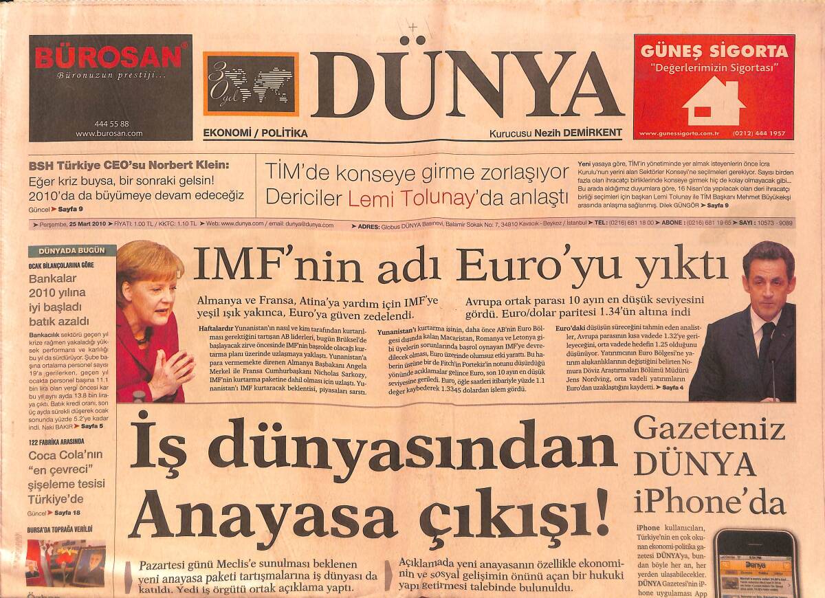 Dünya Gazetesi Ekonomi/Politika 25 Mart 2010 - İş Dünyasından Anayasa Çıkışı! - Türkiye'yi Doyuran İl Balıkesir Destek Bekliyor GZ154552 - 1