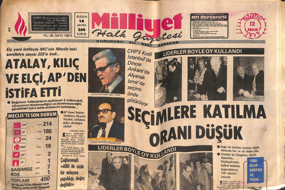Milliyet Halk Gazetesi 12 Aralık 1977 - ODTÜ'de İşçi Saldırısında Yaralanan Öğrenci Öldü - Atalay , Kılıç Ve Elçi , AP'den İstifa Etti GZ134059 - 1
