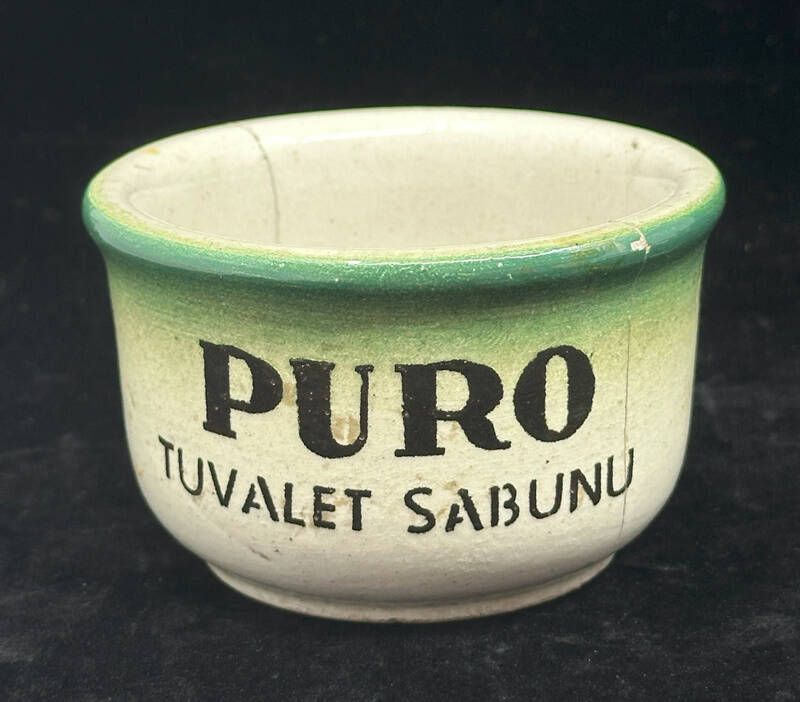 Eczacıbaşı Damgalı Puro Tıraş Sabunu Seramik Sabunluk – Vintage Berber Objesi AOB4185 - 1