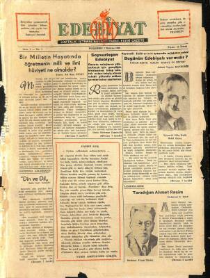 Edebiyat Alemi Gazetesi 2 Haziran 1949 - Üstad Refik Halid Karay Ne Diyor ? GZ115706 - 1