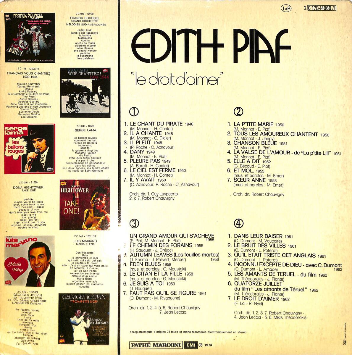 Edith Piaf – Le Droit D'Aimer LP PLAK (10/8.5) PLK26564 - 2