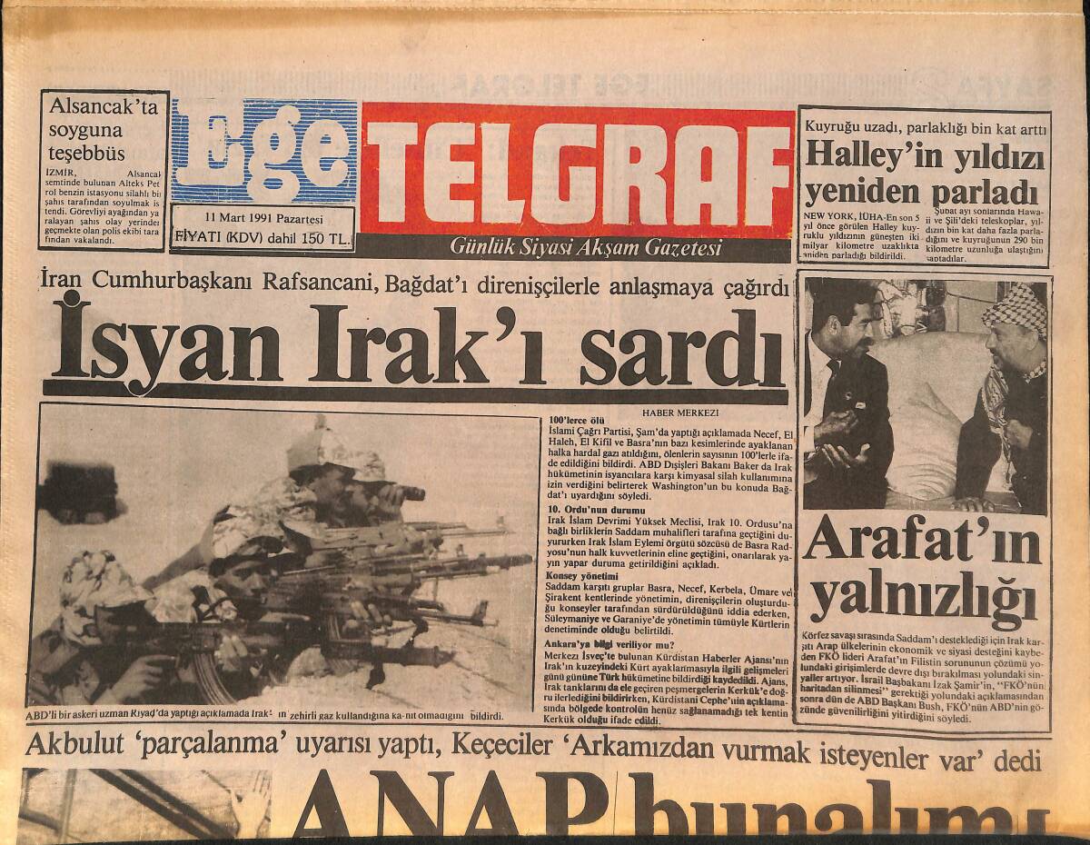 Ege Telgraf Gazetesi 11 Mart 1991 - Halley'in Yıldızı Yeniden Parladı - Turgut Özal Gorbi'yle Buluşuyor GZ136497 - 1