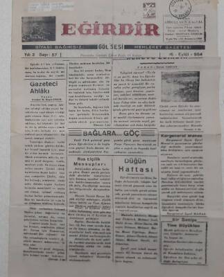 Eğirdir Gölgesi Gazetesi - 16 Eylül 1954 - Eğirdirliler Ebe İstiyor GZ112756 - 1
